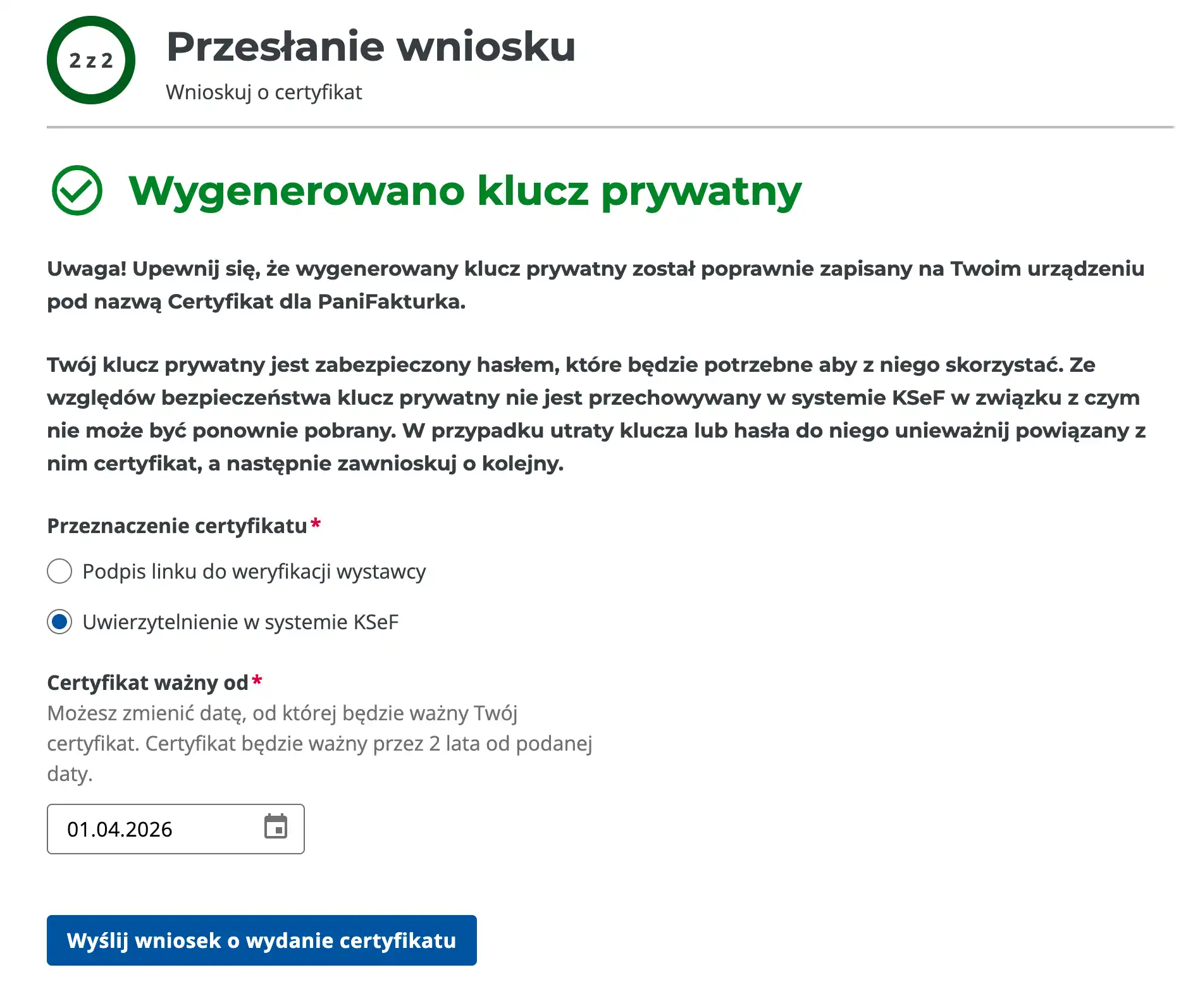 Zaznaczamy "Uwierzytelnienie w systemie KSeF"