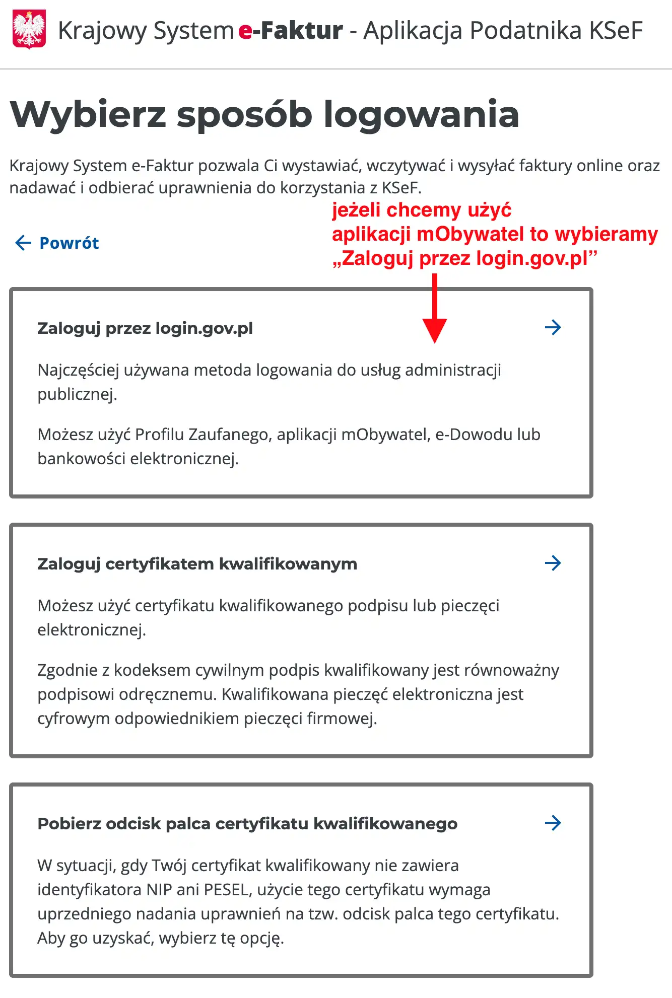 Wybór Sposobu Logowania do KSeF