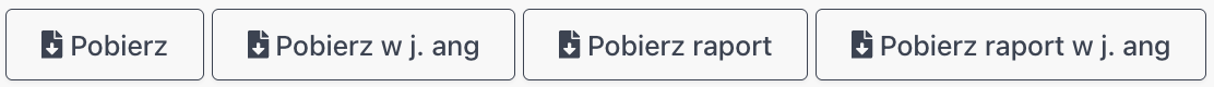 Przyciski umożliwiające pobranie faktury jak i raportu do niej w języku polskim i angielskim.